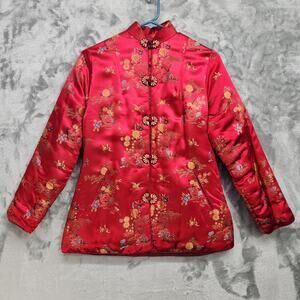 Vintage 60s Fans of S.F. Jacket Women S Red Satin Rayon Embroidered Frog Closure